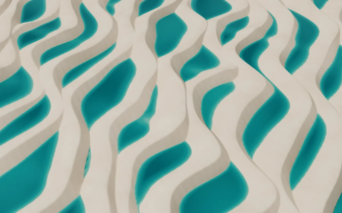 Ilustração de dunas esculpidas e lagoas alongadas dos Lençóis Maranhenses